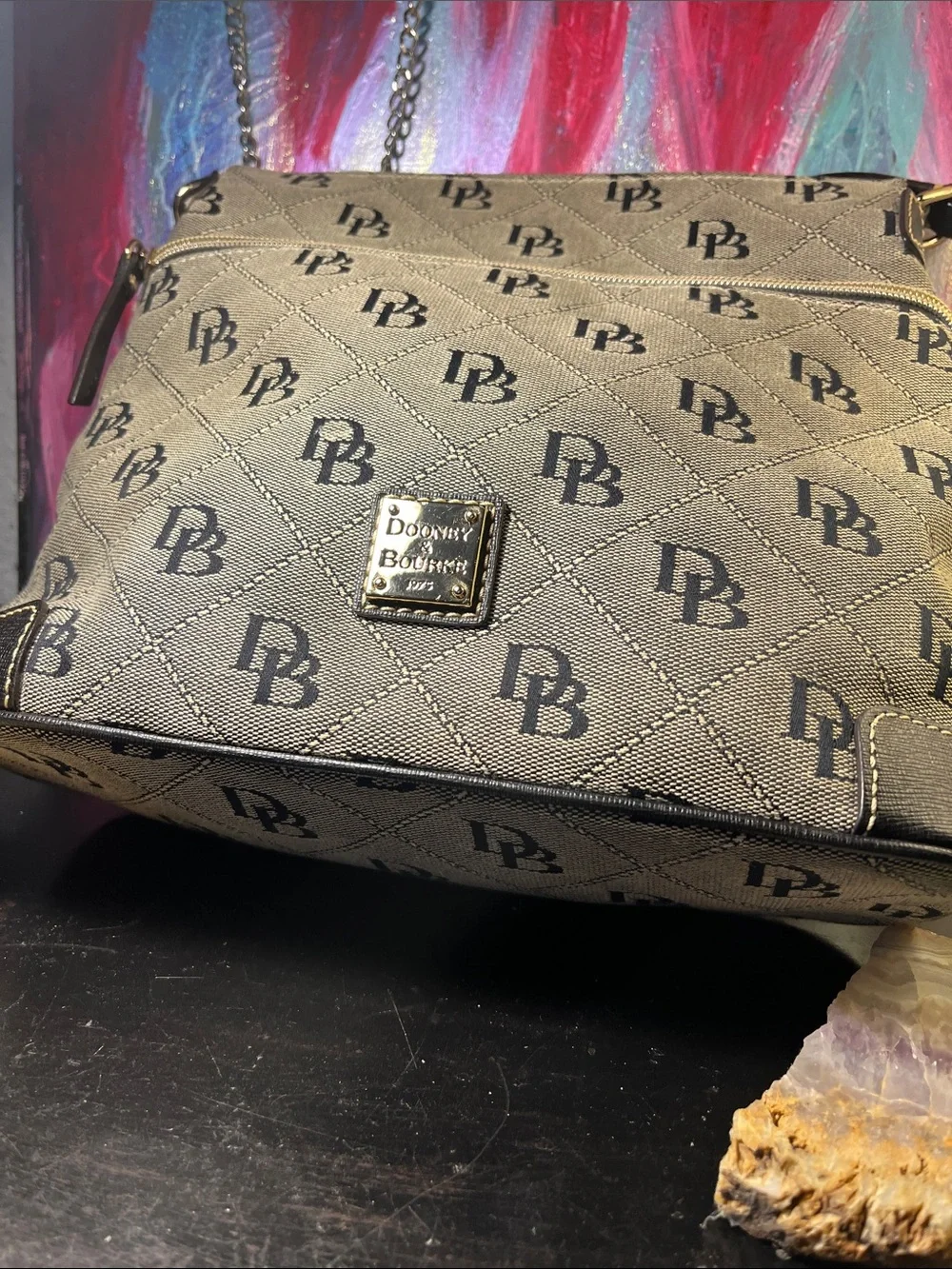 Dooney & Bourke Gray and Black Logo Crossbody Messenger Bag